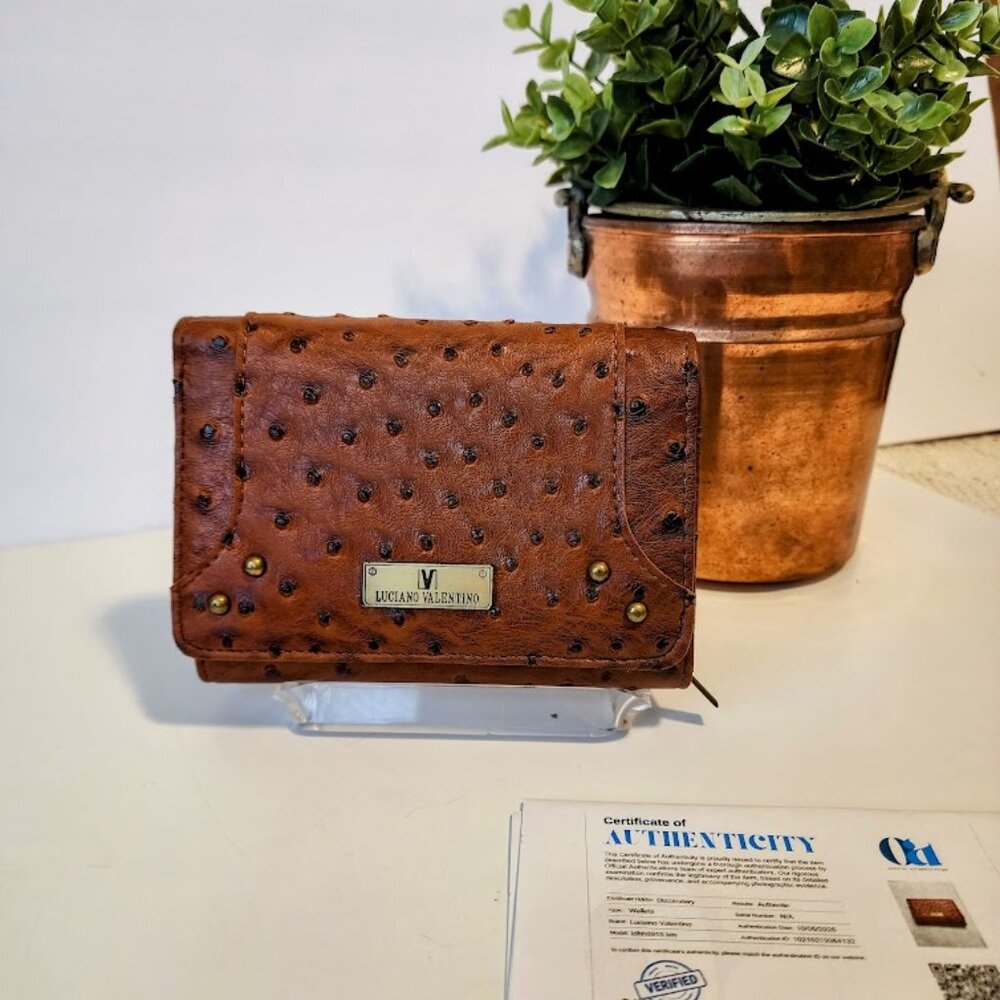Luciano Valentino Mocha Ostrich Leather Bifold Wallet
